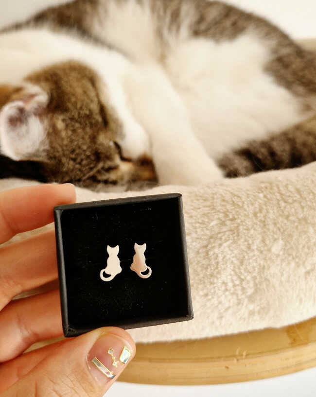 srebrne kolczyki z kotami - zdjęcie główne